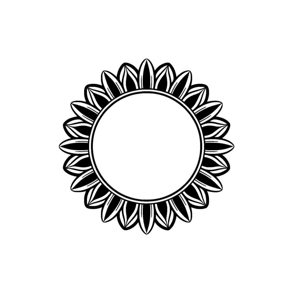 Elegant Floral Circle Frame, Black and White Illustration. vector