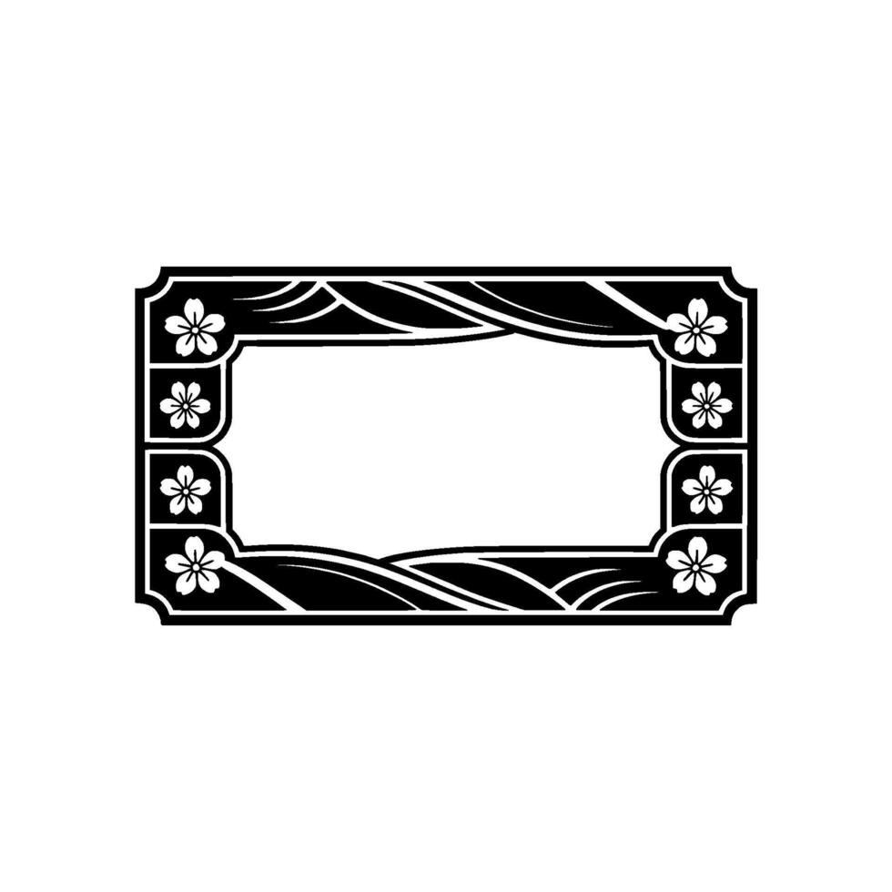 Elegant Floral Frame in Black and White, Japanese Style. vector