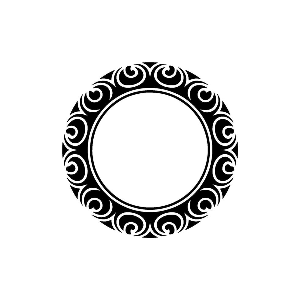 Minimalist Swirl Ornament Circle , Black White on White Background. vector