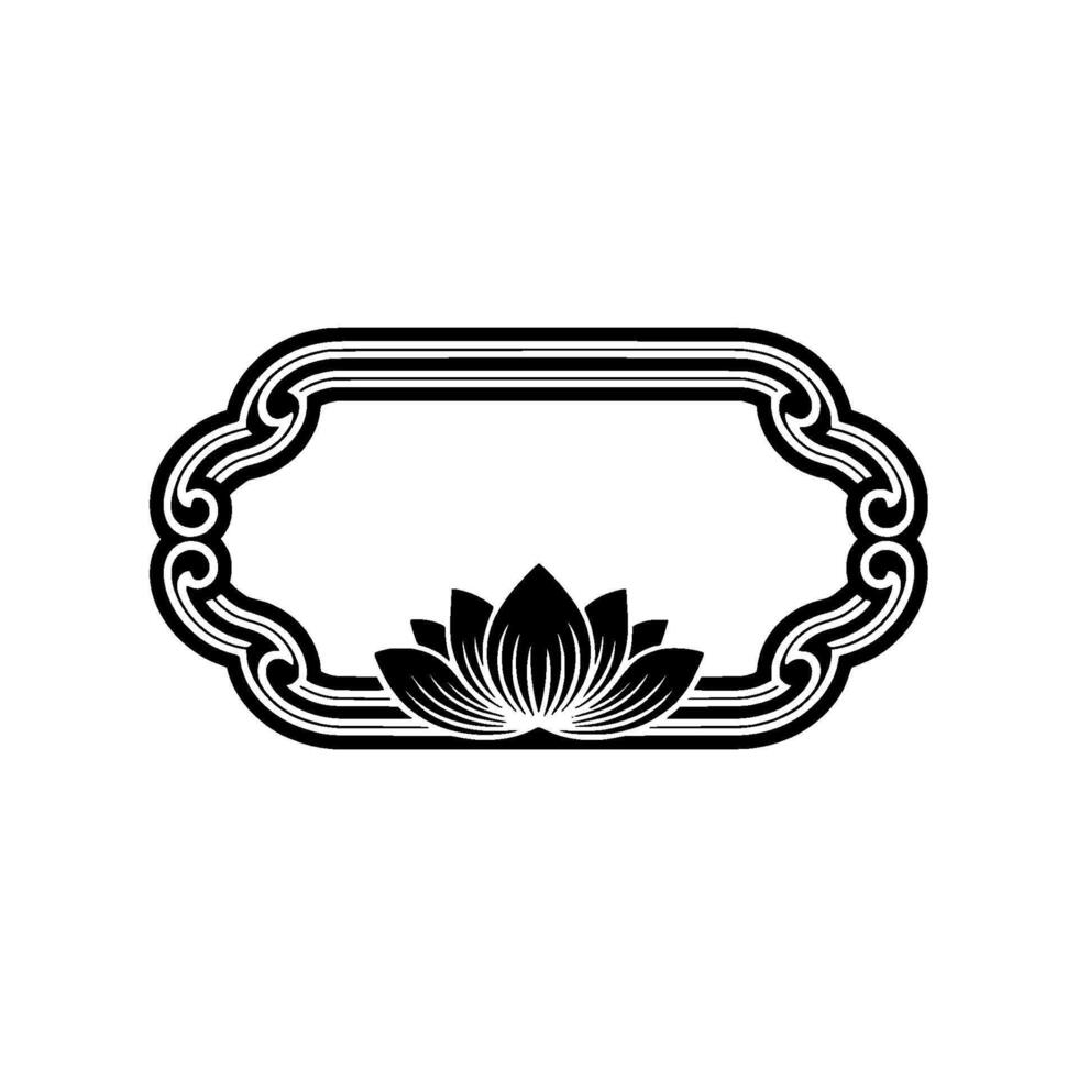 Elegant Black White Lotus Frame Illustration. vector