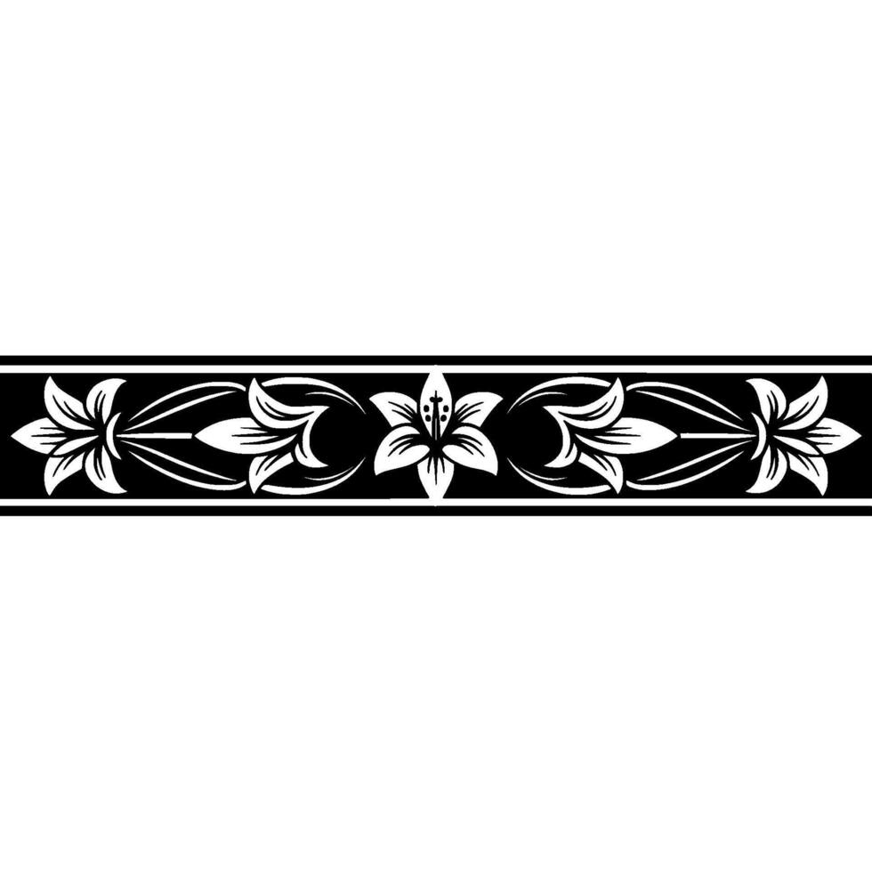 Elegant Lily Floral Border , Monochrome Pattern. vector