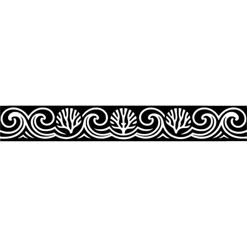 Decorative Black and White Wave Pattern Border with Trees. vector
