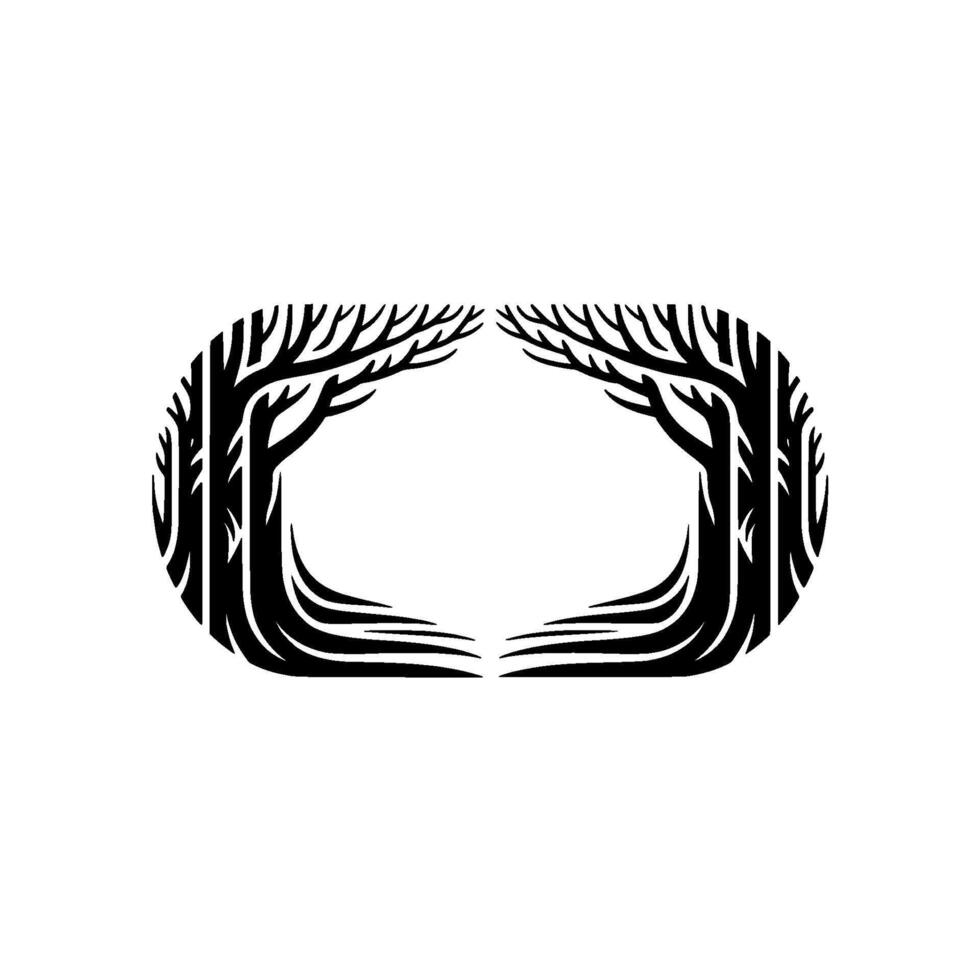 Stylized Forest Frame , Minimalist Black White. vector