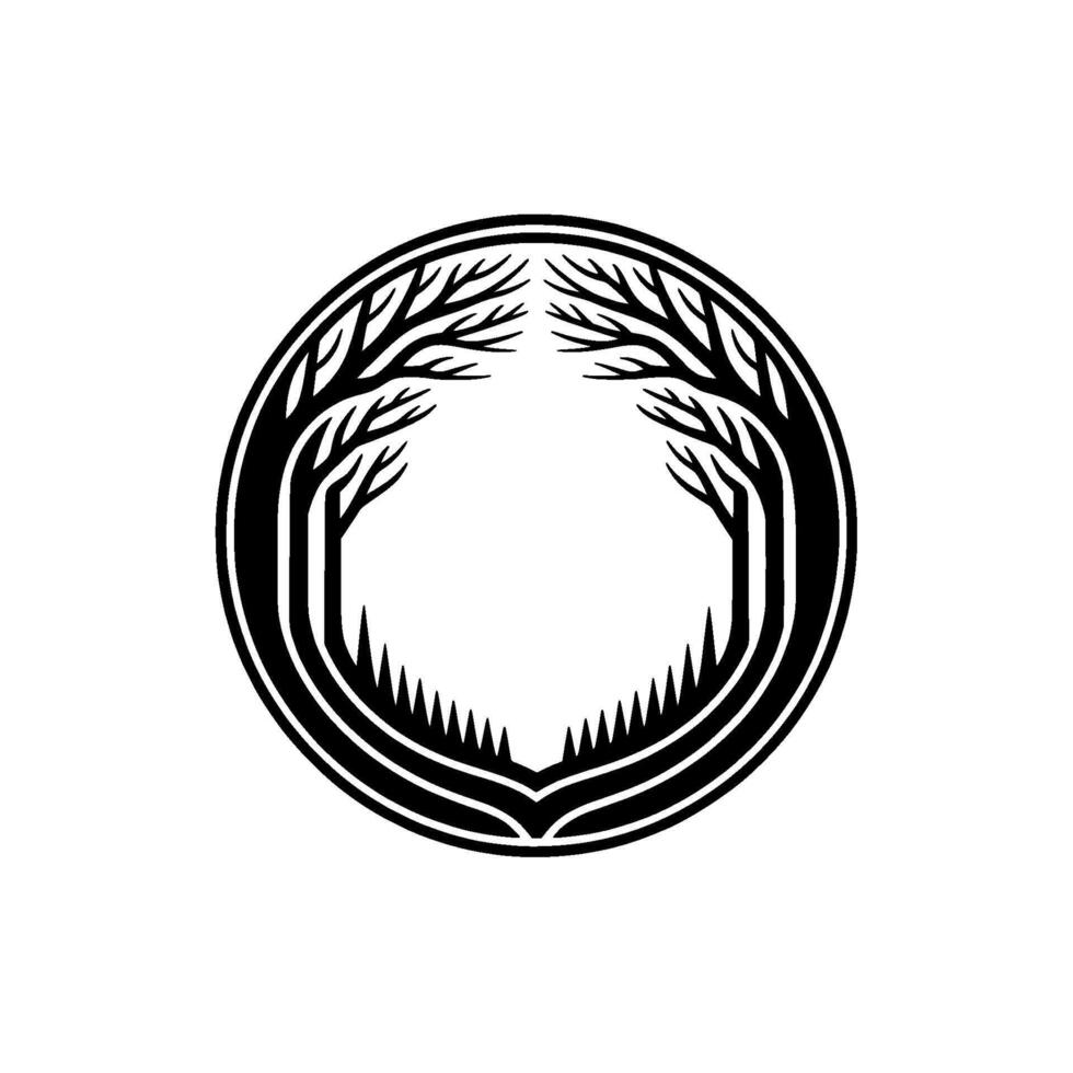 Minimalist Circle Forest - Black White Emblem. vector
