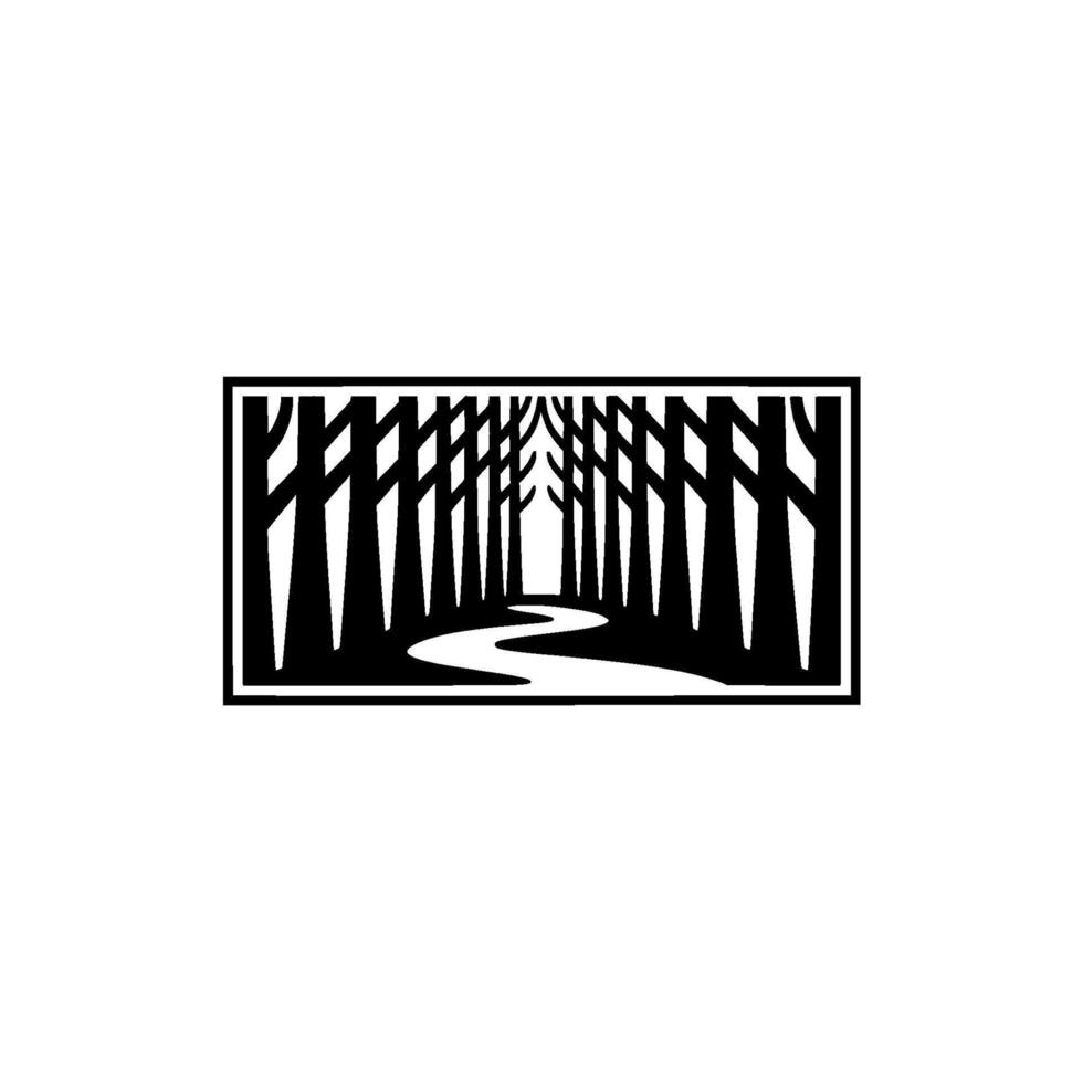 Silhouette Forest Path Geometric Black and White. vector