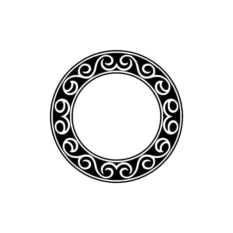 Elegant Black Swirl Circle Ornament on White Background. vector