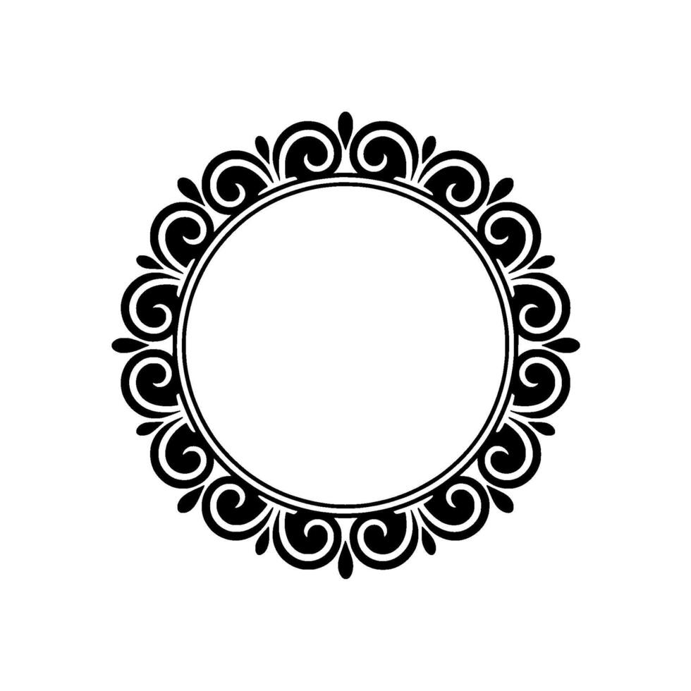 Elegant Black Flourish Circle Frame on White Background. vector