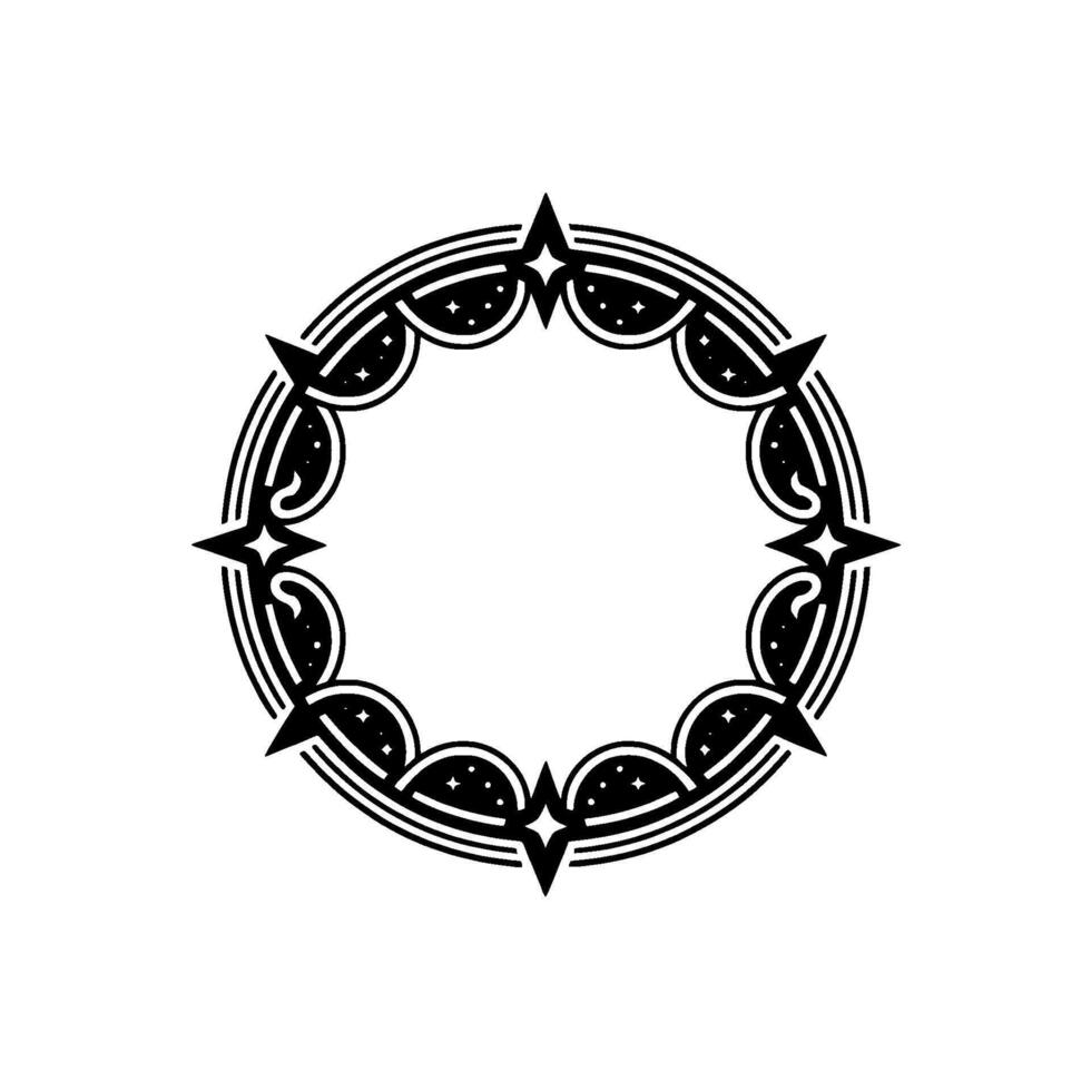 Circular Decorative Black and White Border on Light Gray Background. vector