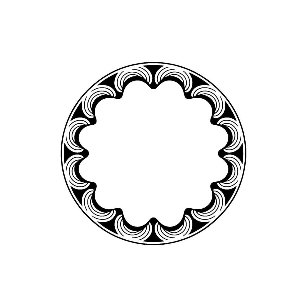 Elegant Black White Circular Decorative Border, Minimalist Element. vector