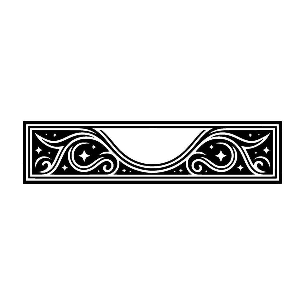 Ornamental Border Elegant Black and White Swirls and Stars. vector