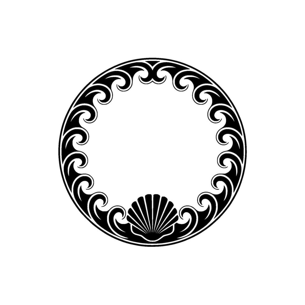 Elegant Circle Frame with Seashell Accent - Illustration. vector