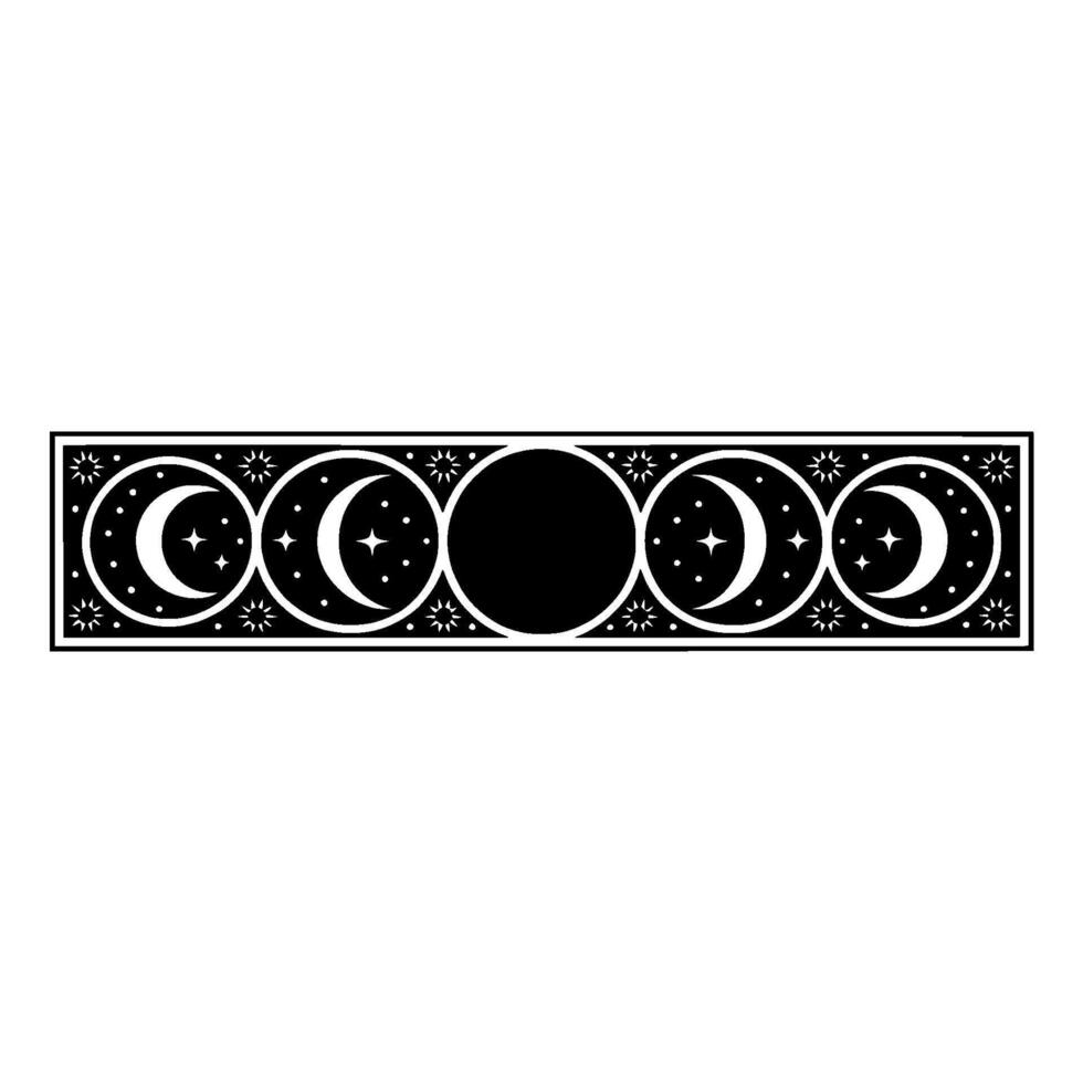 Celestial Border Crescent Moons, Stars, Circles - Monochrome. vector