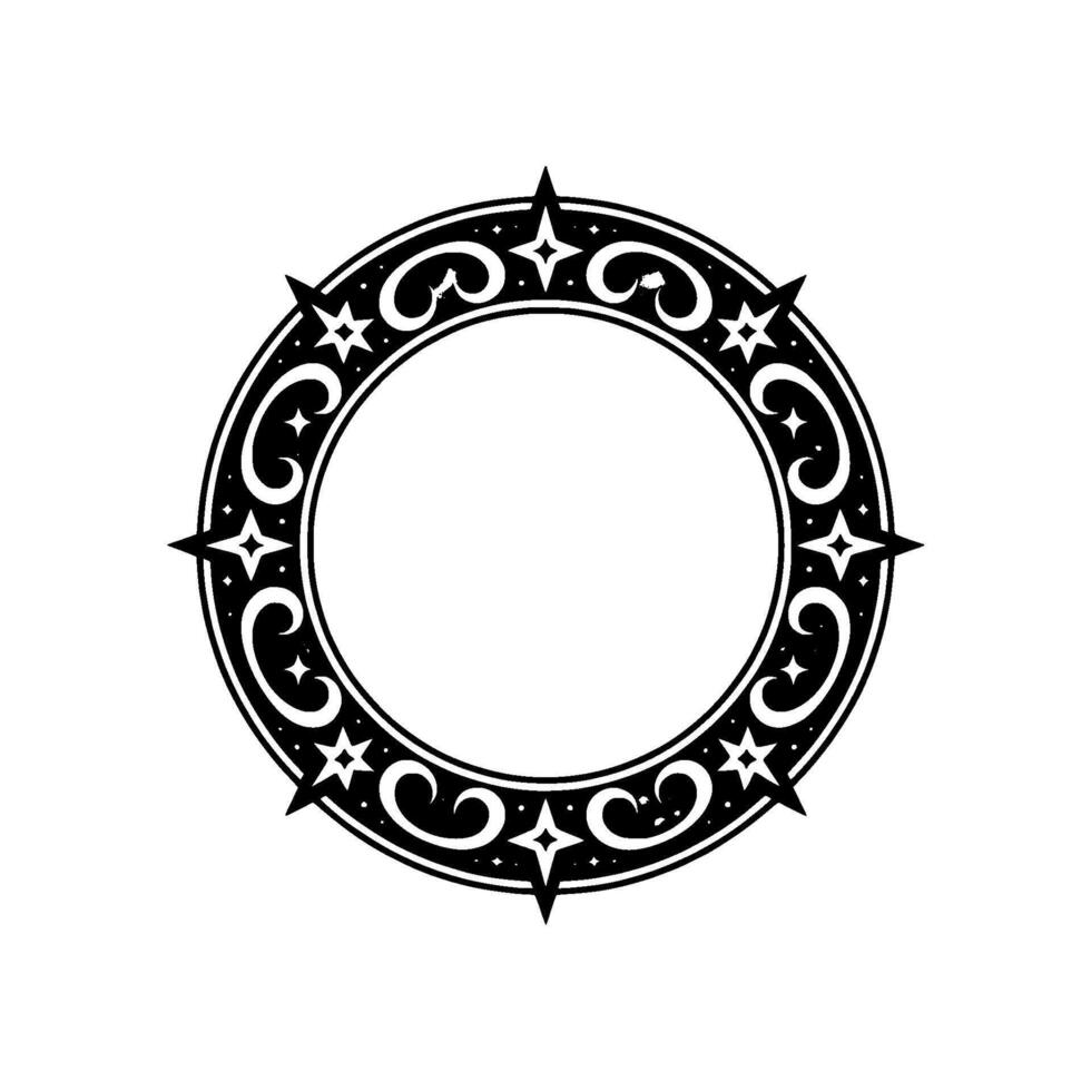 Ornamental Celestial Circle Black White, Cosmic Interior. vector