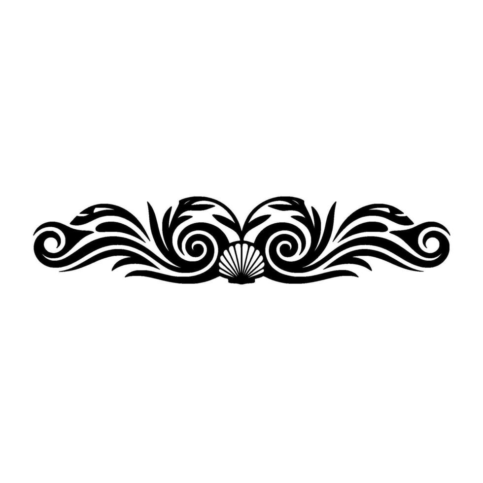 Elegant Seaside Border Seashell, Swirls, and Foliage. vector