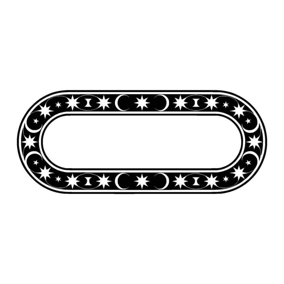 Celestial Oval Frame Stars, Crescent Moons, and Geometric. vector