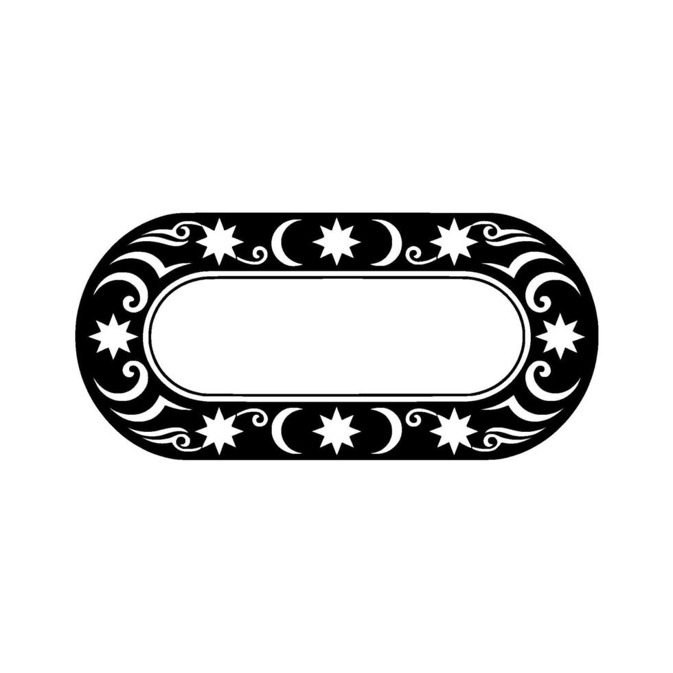 Ornate Black White Frame with Stars Moons. vector