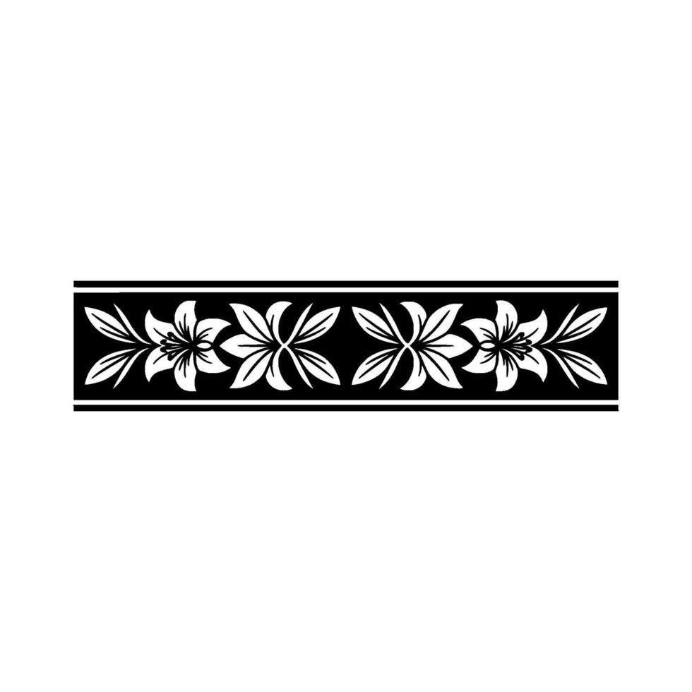 Elegant Floral Border Black White Lily , Decorative Element. vector