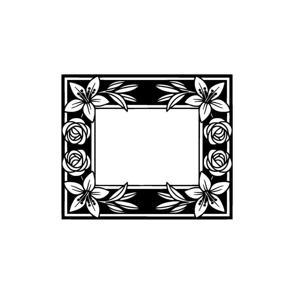 Elegant Floral Frame in Black and White Wedding or Greeting Card. vector