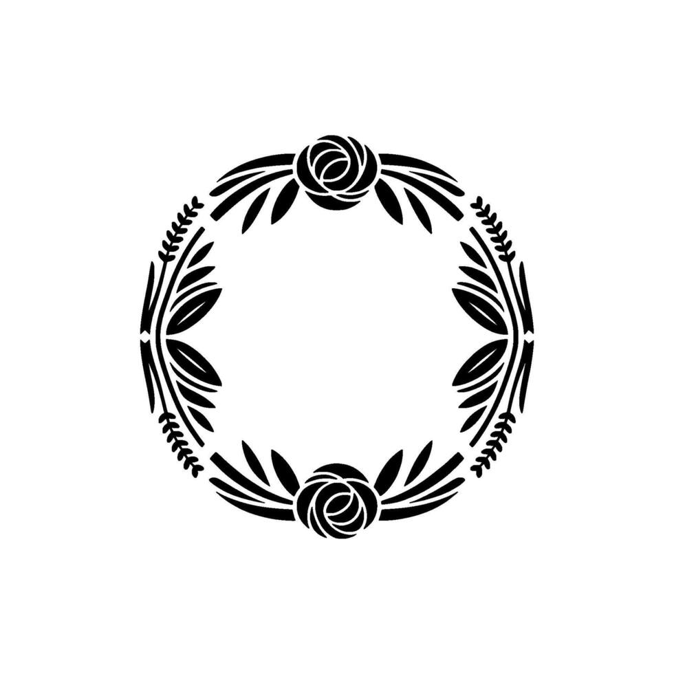 Elegant Black Floral Wreath Frame on Grayscale Background. vector