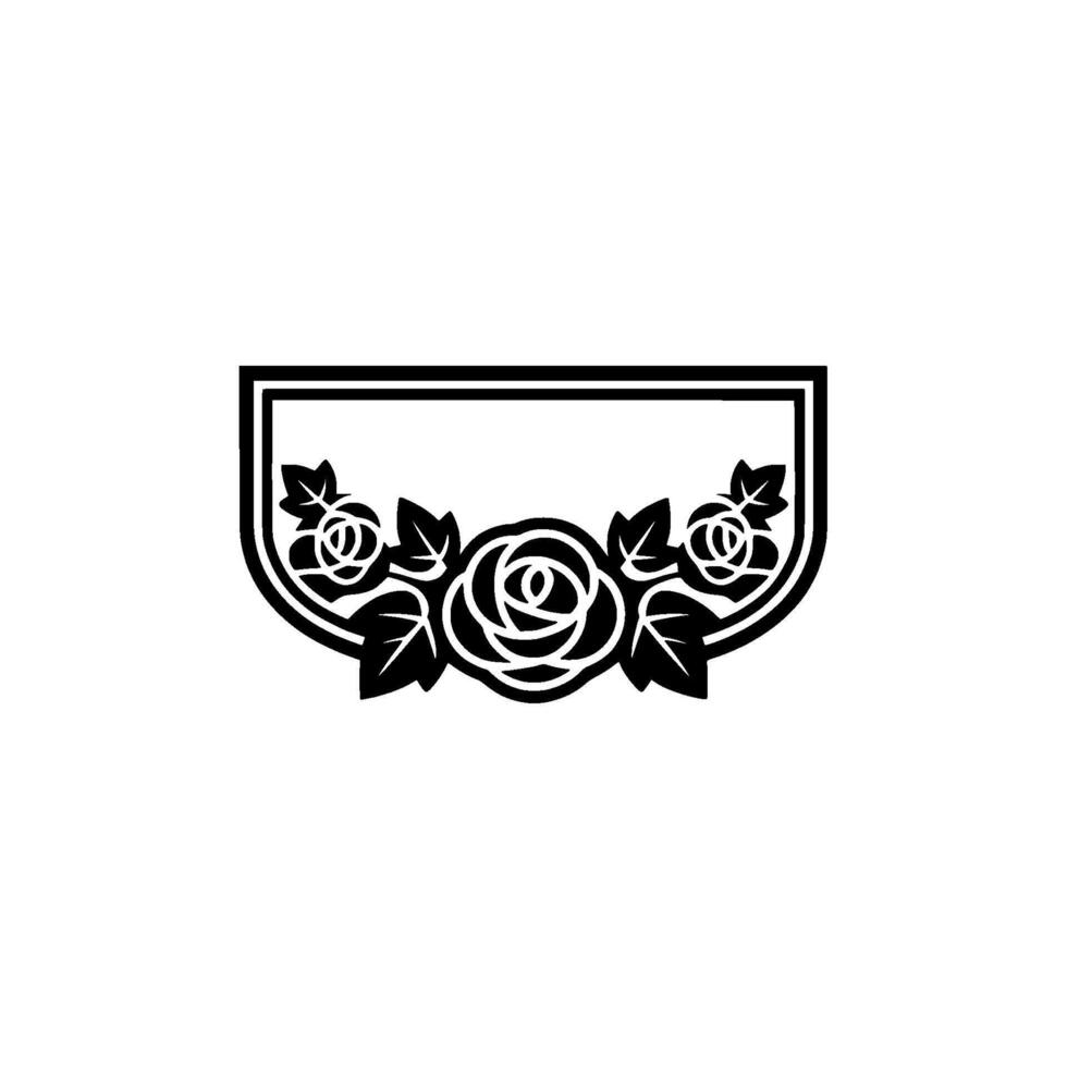 Elegant Rose Crest Silhouette , Black and White, Minimalist Style. vector