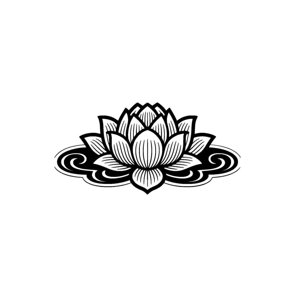 Lotus Flower Black and White Illustration, Calm, Meditation. vector