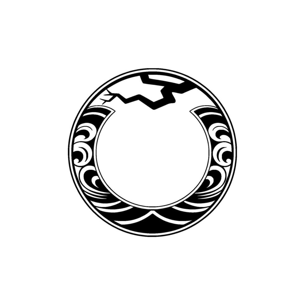 Ornate Black and White Round Decorative Frame with Crack Detail. vector