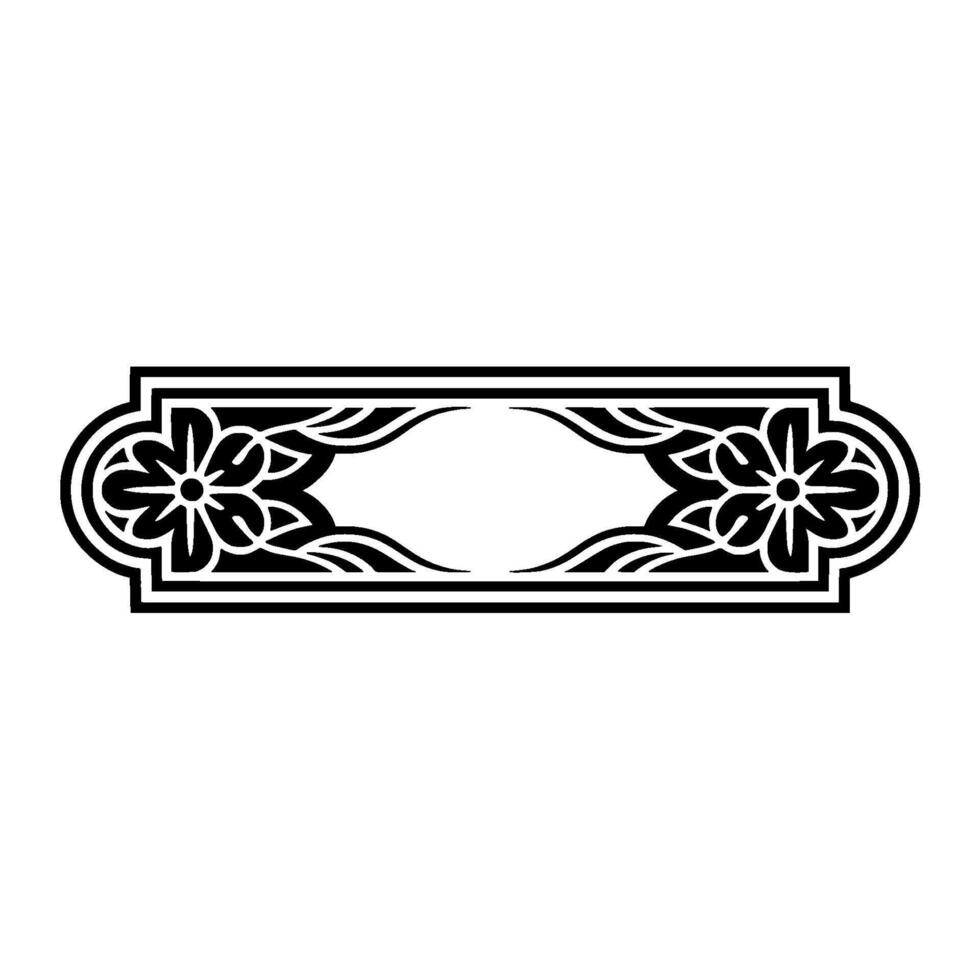 Elegant Black Floral Ornament Label, Template on White. vector