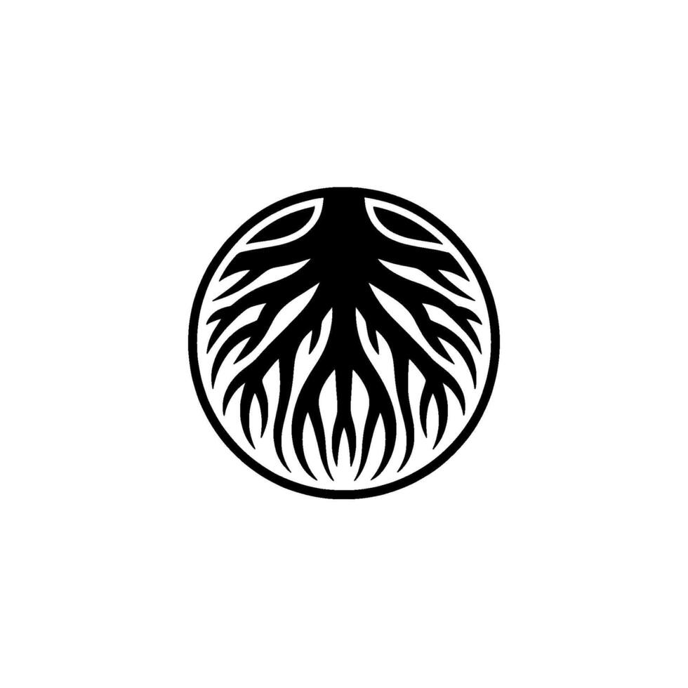 Organic Root System - Black and White Illustration. vector