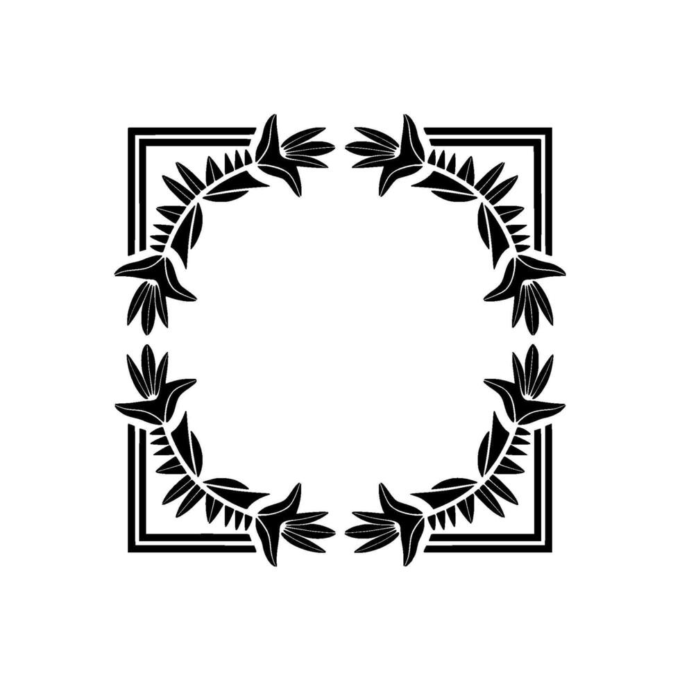 Floral Square Frame, Black and White Minimalist. vector