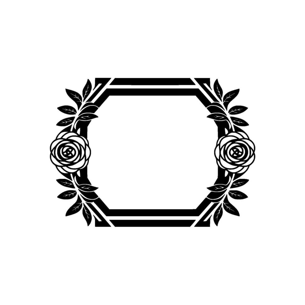 Elegant Floral Frame, Black White , Minimalist, Invitation. vector