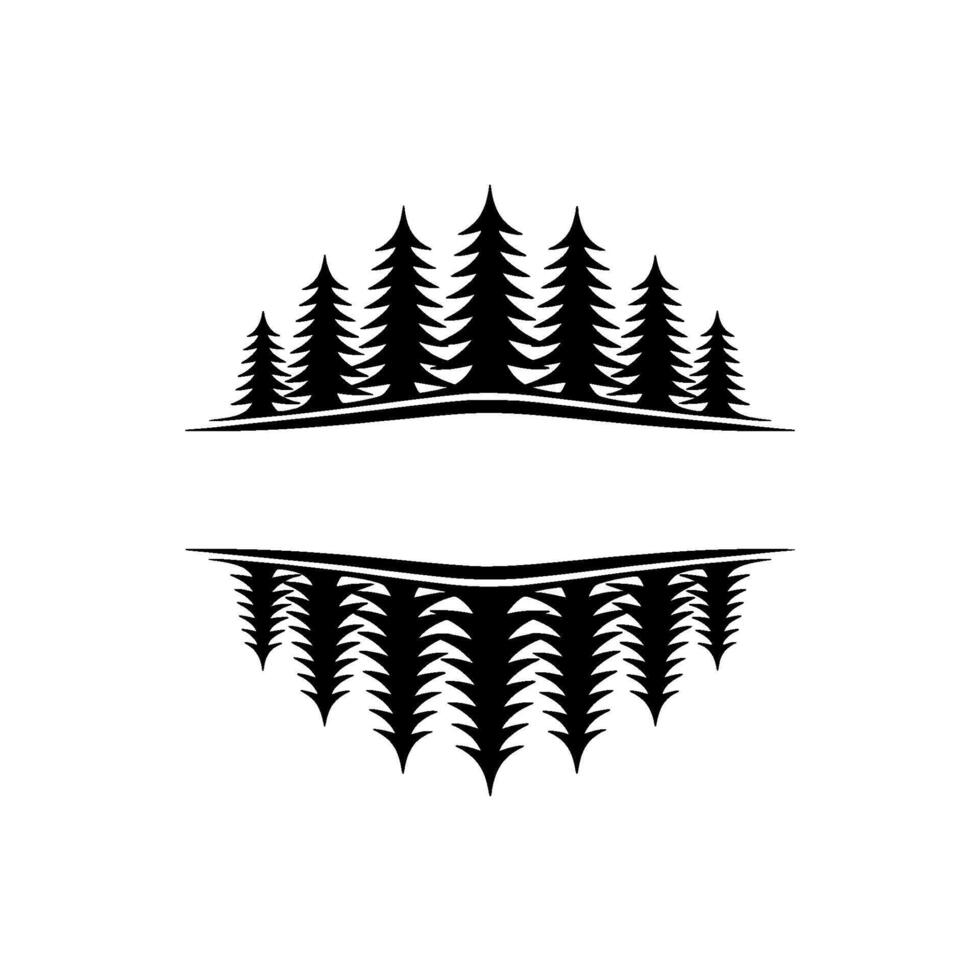 Forest Silhouette Reflection Template, Minimalist Pine Trees. vector