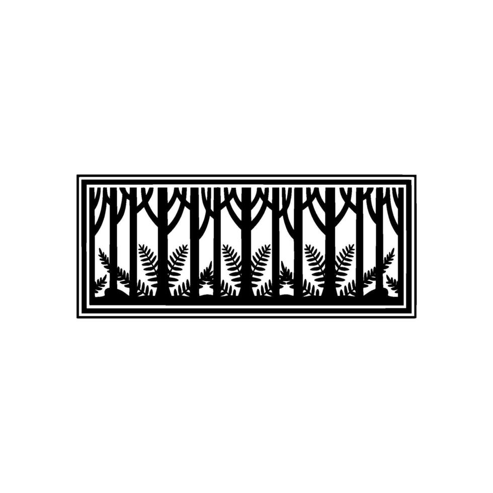 Minimalist Forest Scene Silhouette, Black and White. vector