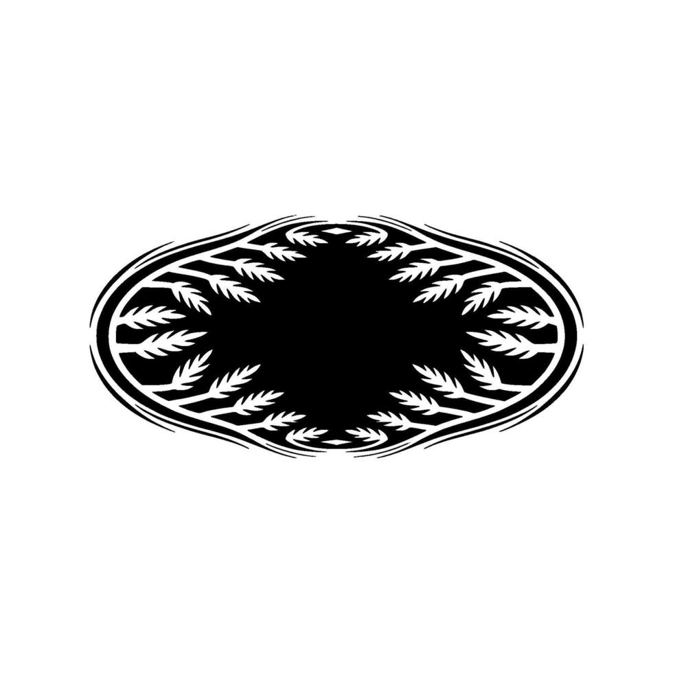 Black and White Decorative Oval with Leaves - Minimalist Branding Element. vector