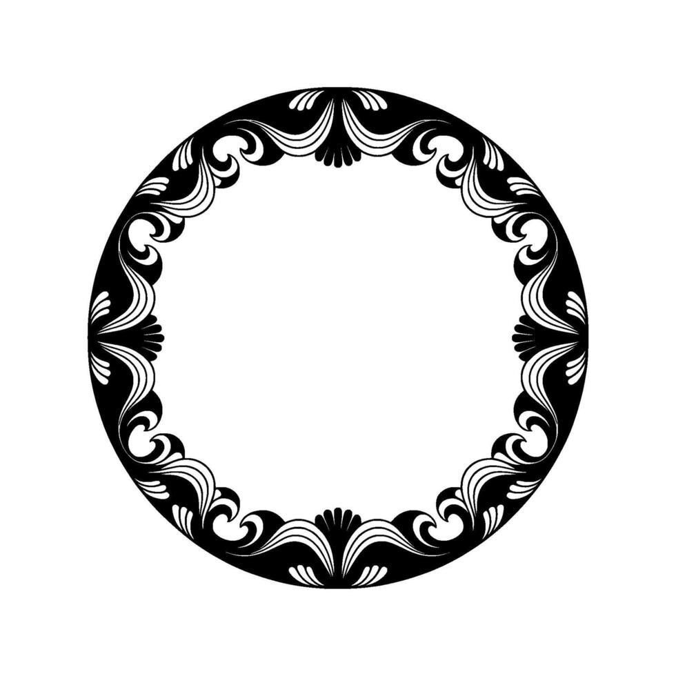 Elegant Black Circle Frame with Floral Ornament. vector