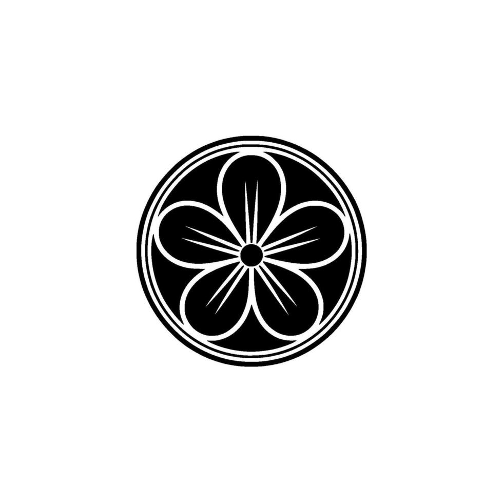 Minimalist Black White Floral on White, , Japanese Style. vector