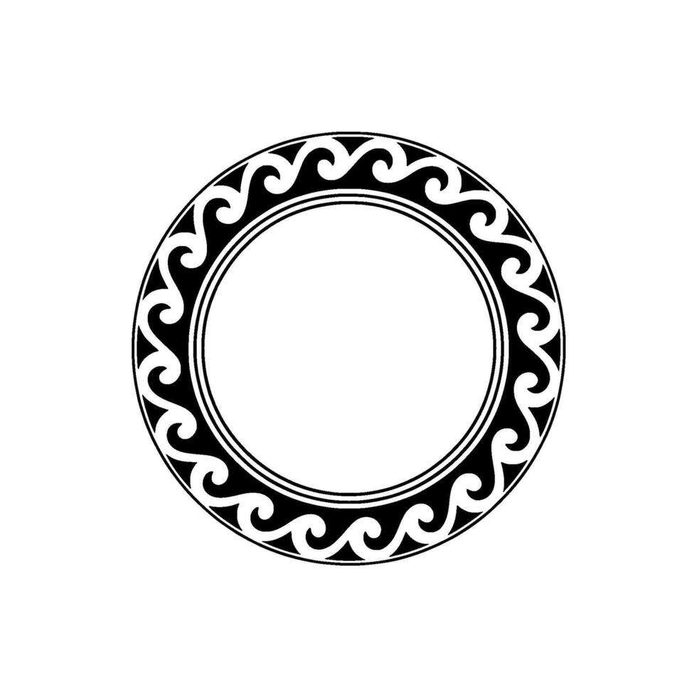 Black White Circular Frame Decorative Scroll Pattern on White Background. vector