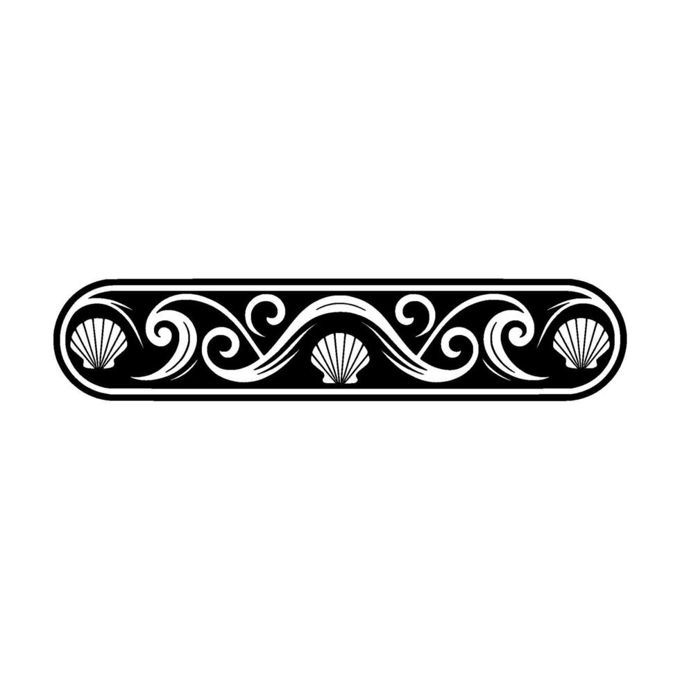 Nautical Border with Shells and Waves, Black and White. vector