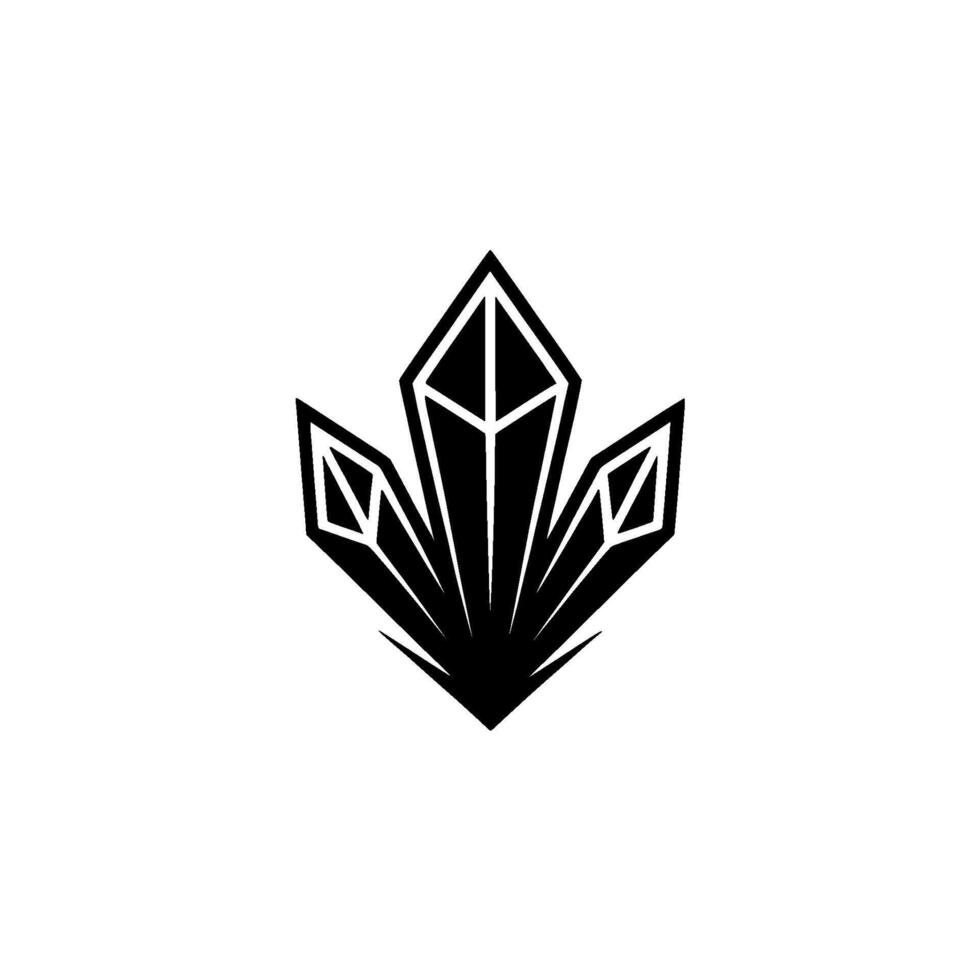 Black Crystal Leaf Emblem on White Background - Geometric. vector