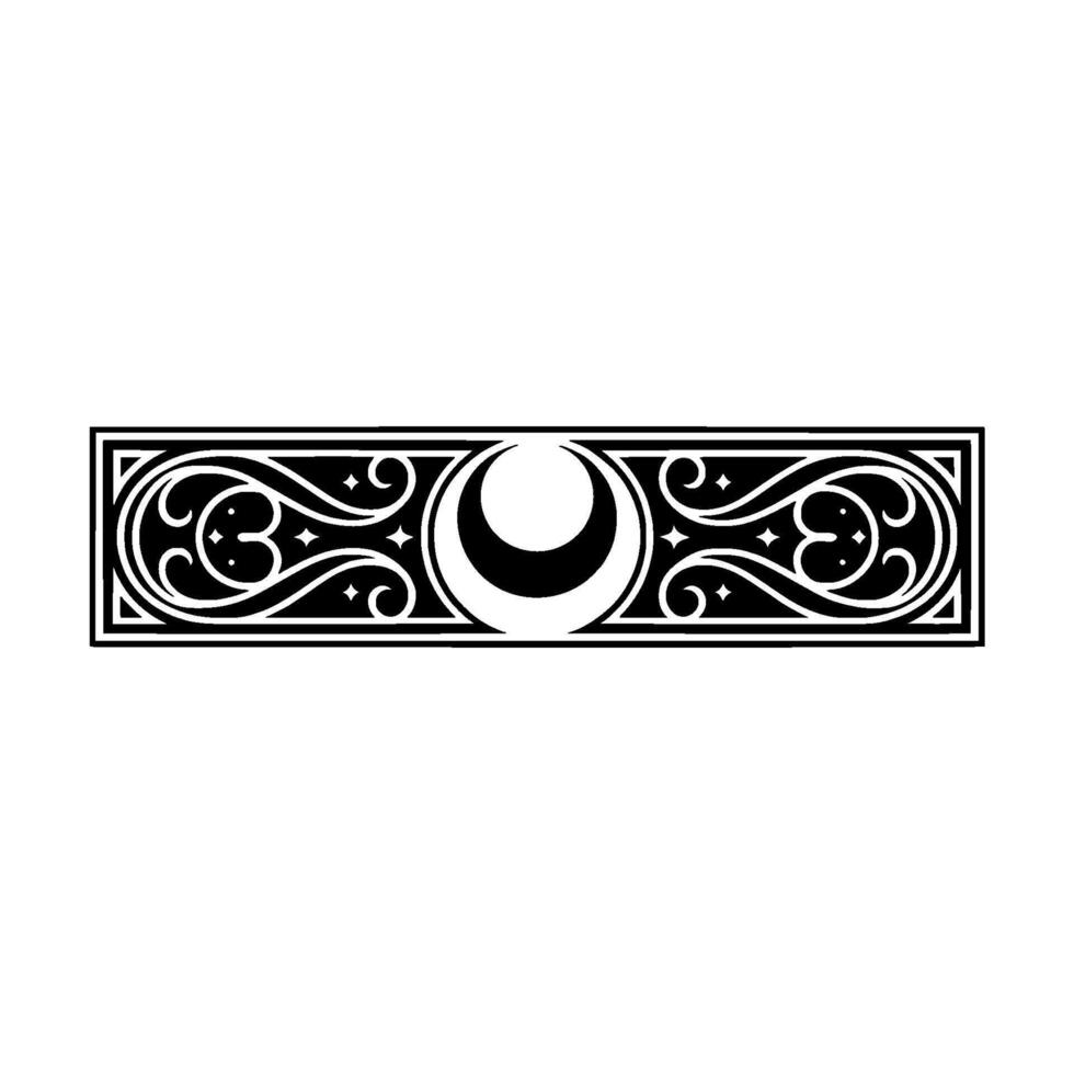 Elegant Ornamental Black White Border with Crescent Moon. vector