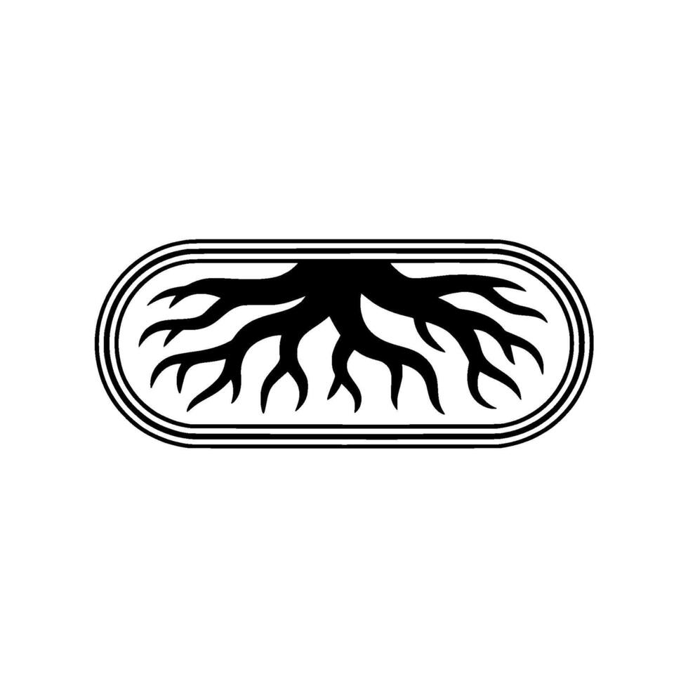 Stylized Root System in an Oval Frame on Neutral Background. vector
