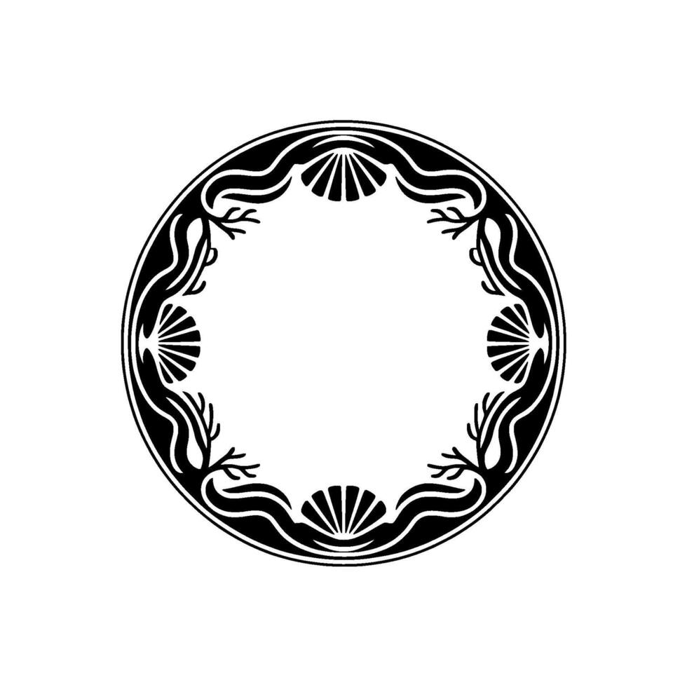 Elegant Art Nouveau Circle Frame with Sea Shell Leaf Motifs. vector