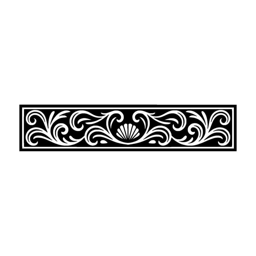 Elegant Black and White Scrollwork Border with Shell Motif. vector