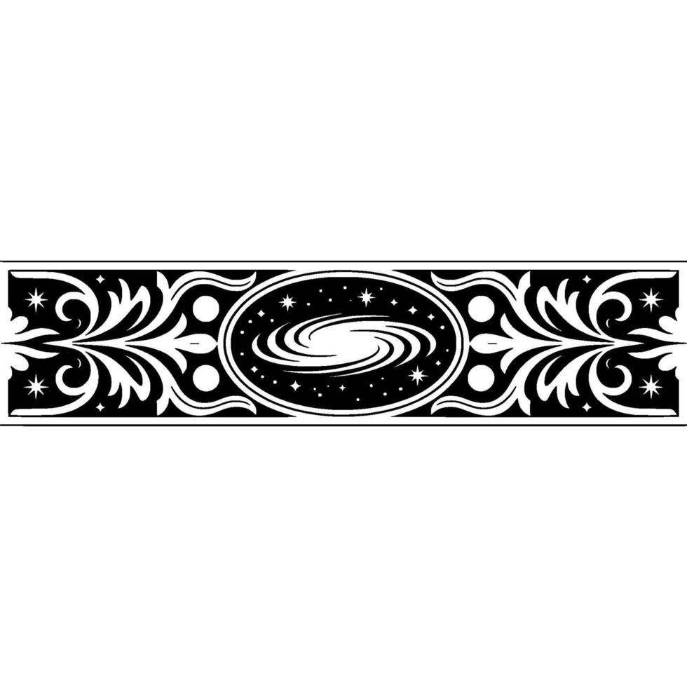 Elegant Galactic Motif Black and White Space Border. vector