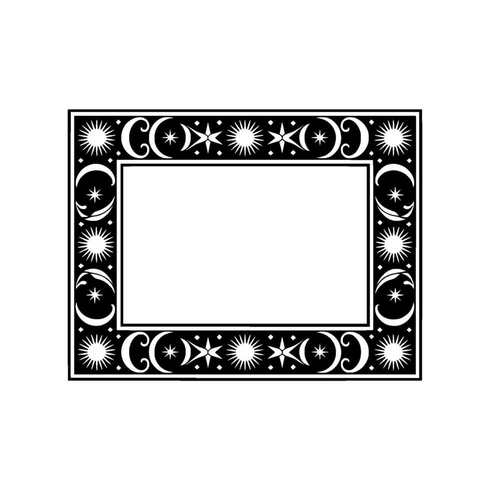 Decorative Black White Frame with Celestial Motifs. vector