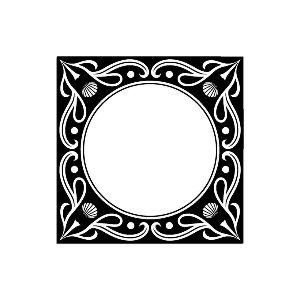 Elegant Art Deco Frame with Seashell Accents on White Background. vector