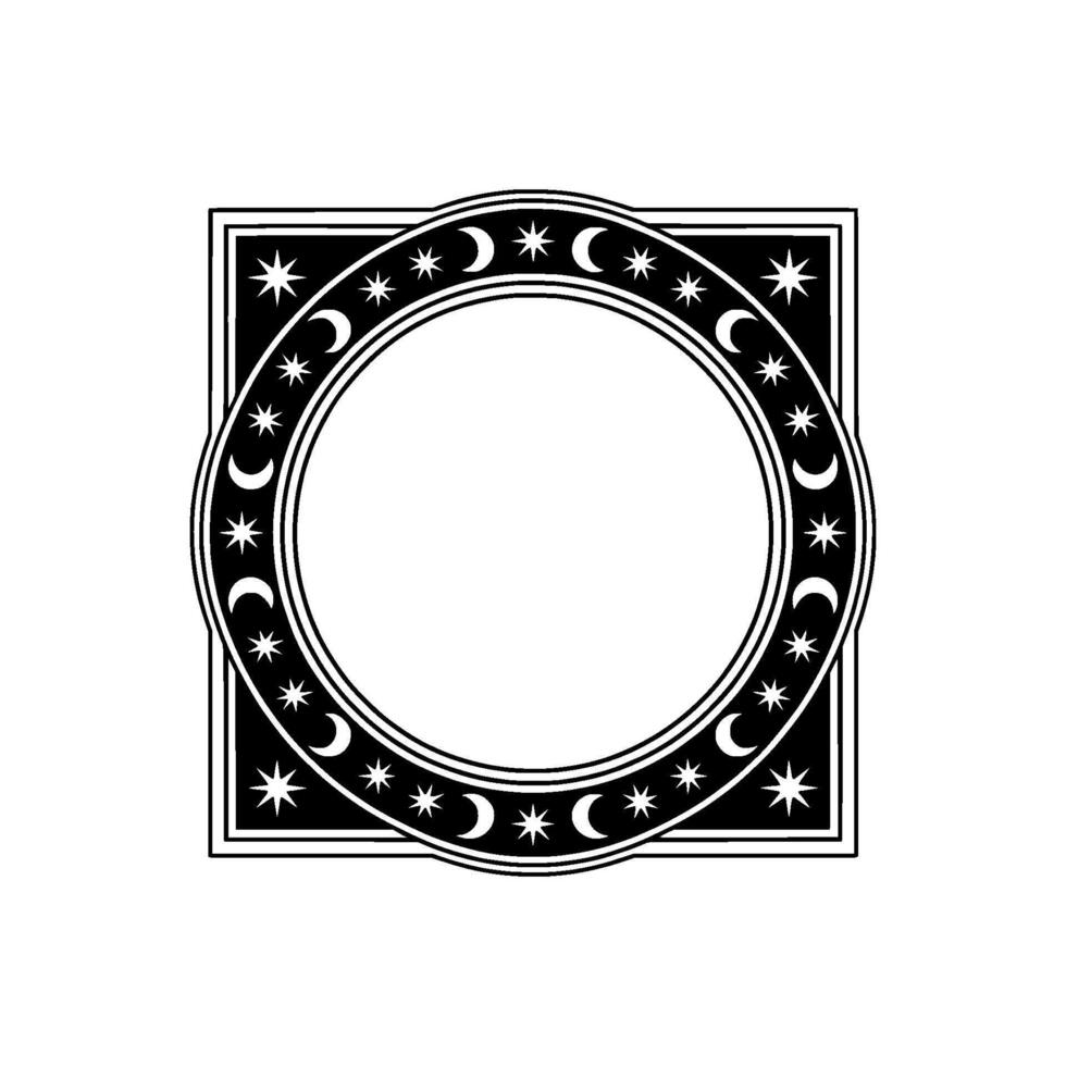 Celestial Frame Black White, Moon Star Element. vector