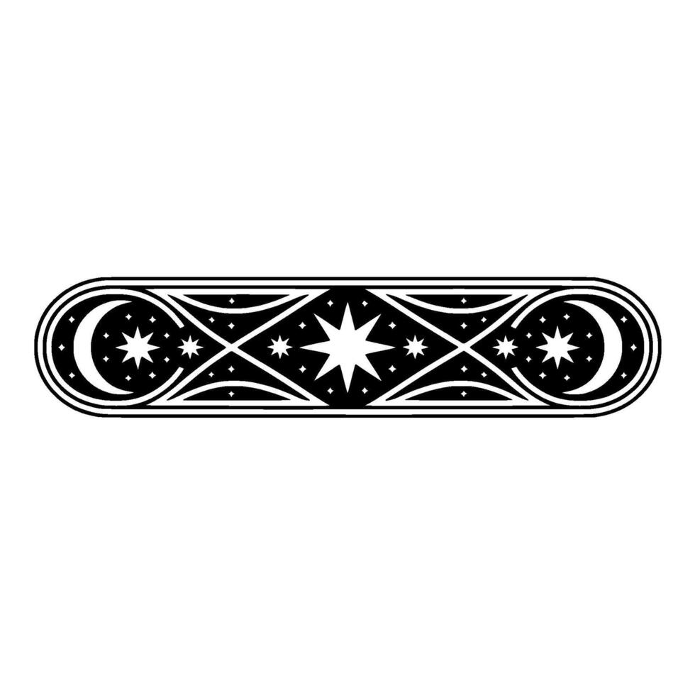 Celestial Border Crescent Moons, Stars, and Ornate Geometric Patterns. vector