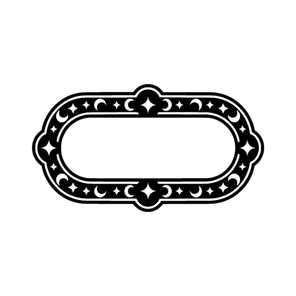 Ornate Black and White Oval Frame with Celestial Motifs. vector