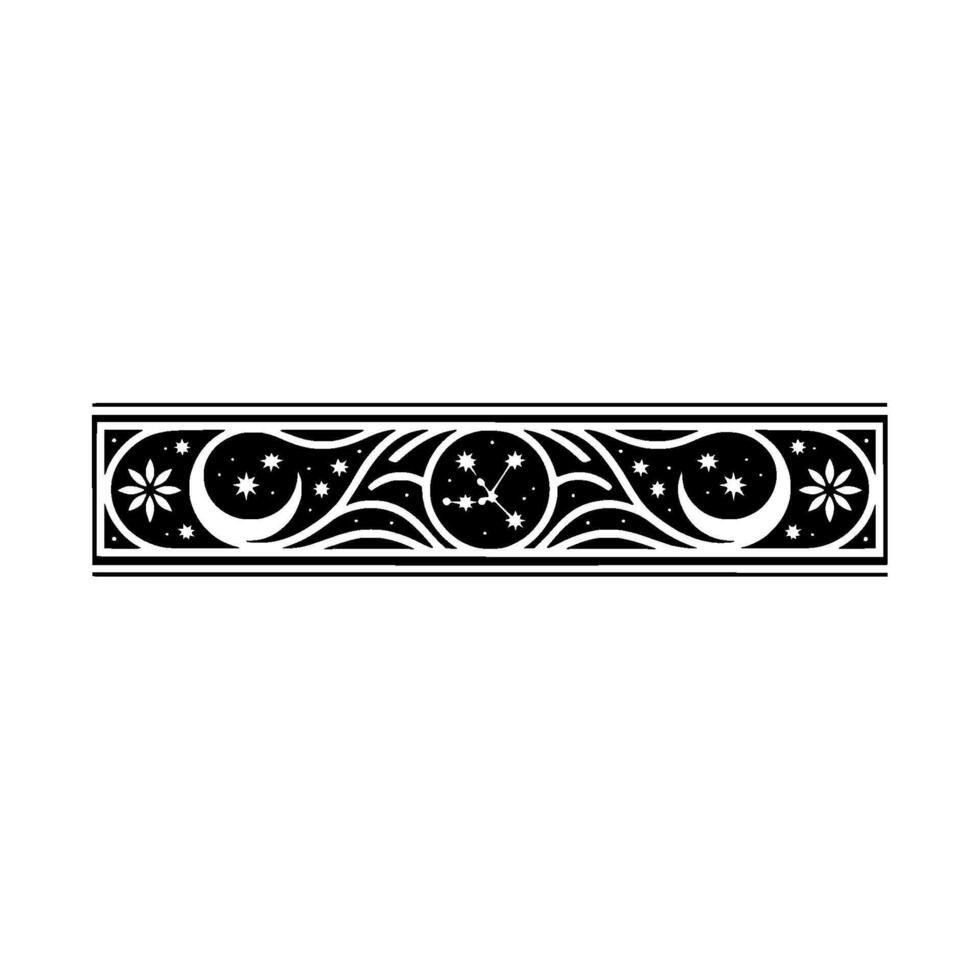 Celestial Border Illustration Stars, Moon, Floral Elements. vector
