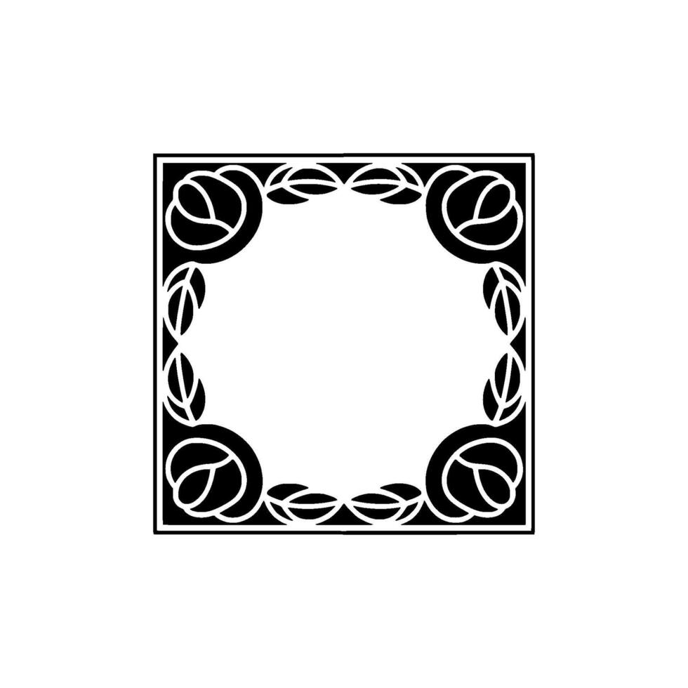 Elegant Black White Floral Border, Decorative Frame, Modern. vector